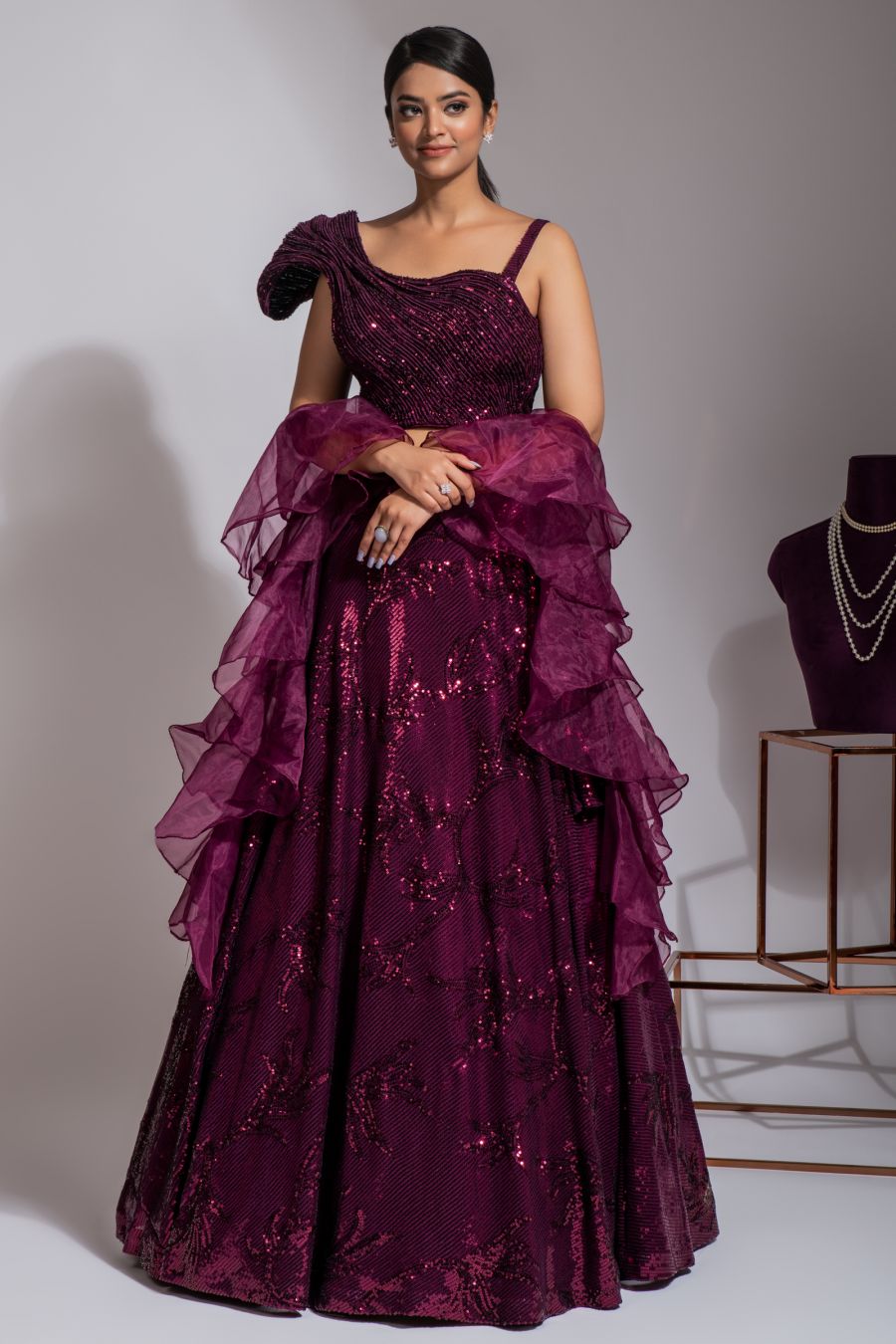 Lace Crop Top Black Satin Slit Two-piece Prom Dress - Lunss