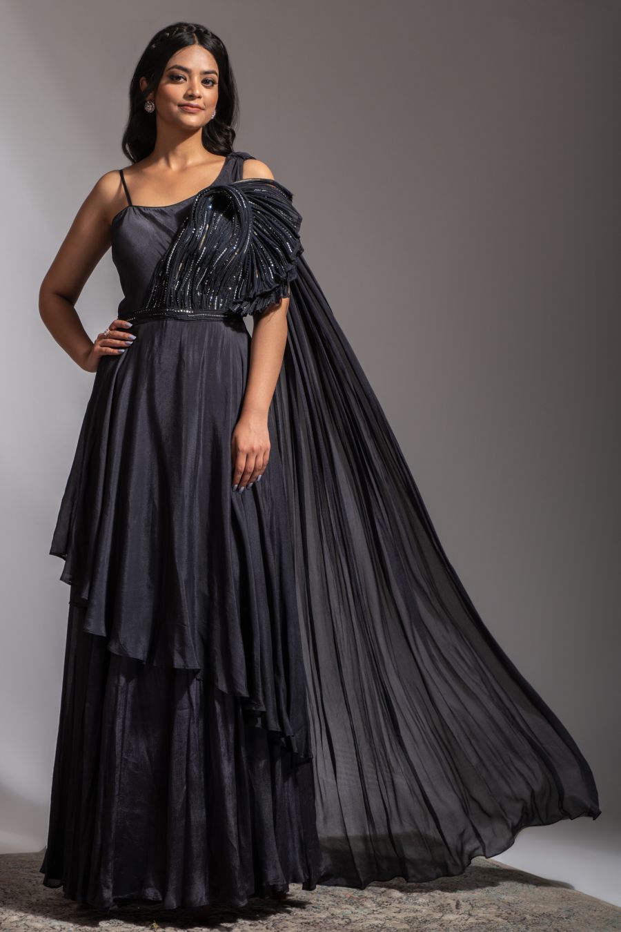 Beautiful Gown In Dark Grey Colour