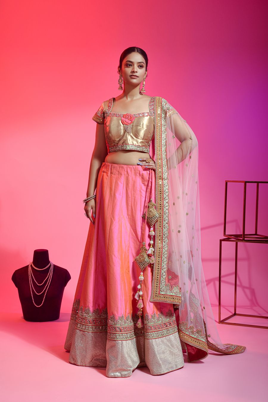 Pink Color Wedding Wear Lehenga With Stone And Zari Work