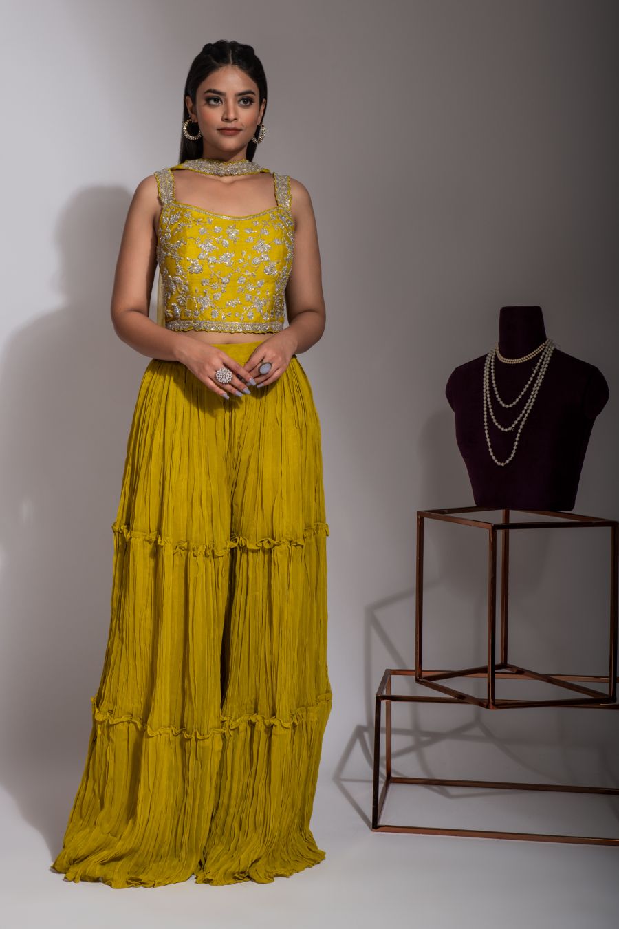Buy Yellow Crop Top - Sharara Set | Women Dresses | Kohsh